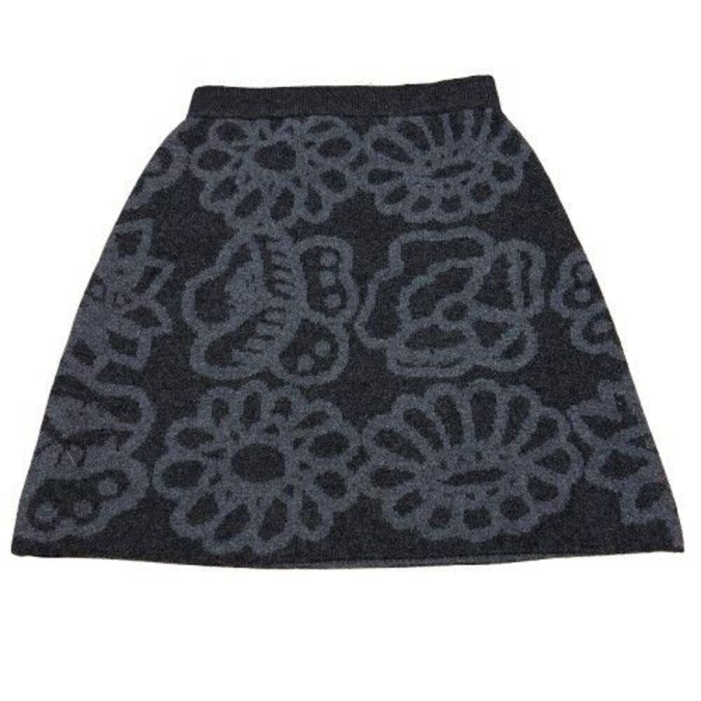 NWT Marimekko x Uniqlo 100% Wool Mini Skirt Women Small Grey Floral *SMALL FLAW*